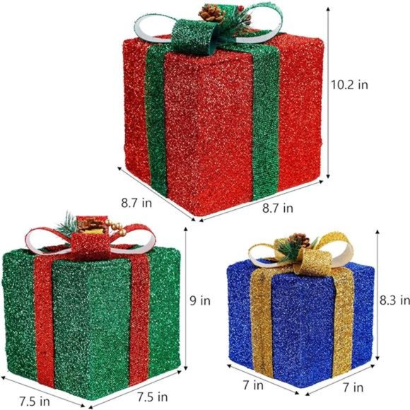 Set of 3 Christmas Lighted Pop Up Gift Boxes Decoration, Pre-lit 60 LED Light Up - Picture 5 of 7